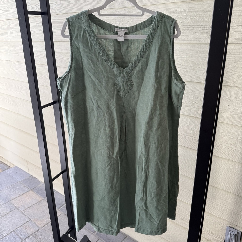 Gillian Grey Linen Sleeveless Dress Sage Green Size 18 Artsy Lagenlook Natural